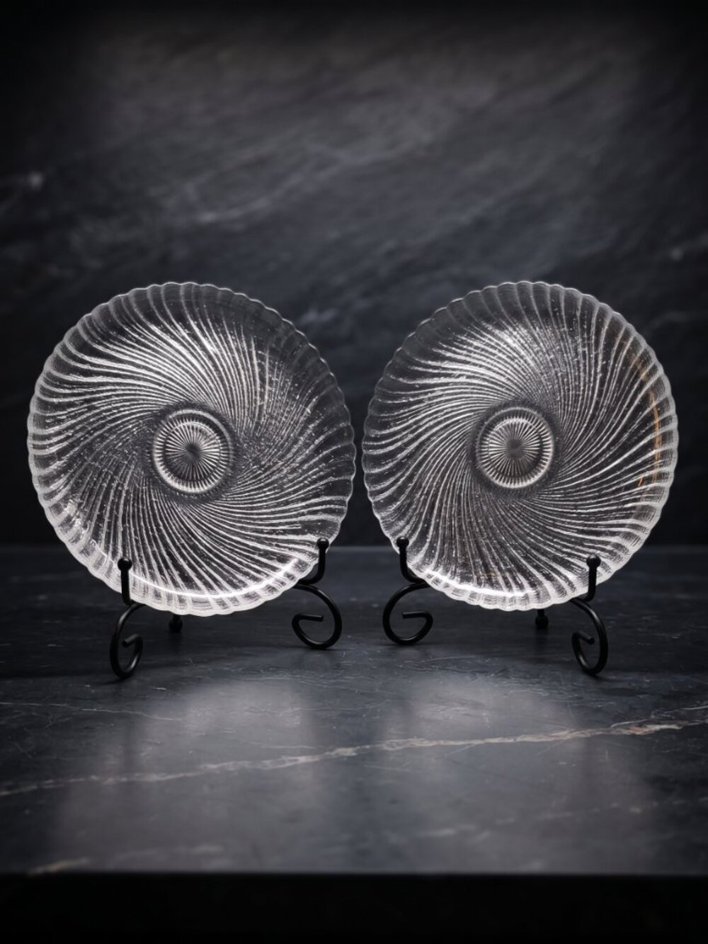 Vintage Arcoroc Seabreeze Swirl Salad Plates Set of 2 Clear Glass 7" France Pair